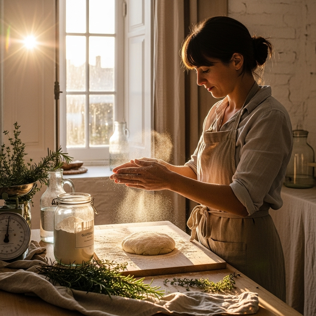 Chef Mafalda a preparar pão artesanal sem glúten
